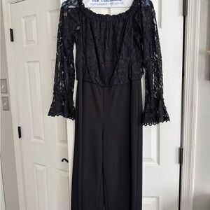 Black Lace Top off shoulder Wide Leg Jumpsuit